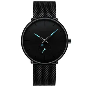 Bien vendu Simplicité élégante Montres à quartz noires Montre-bracelet pour homme