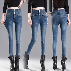 LOGO personalizzato Plus Size jeans elasticizzati vita alta Spodnie Pantalones pantaloni da donna Jeans Skinny con gamba Muj pantaloni da donna in Denim