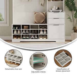 SENYU Farmhouse Entryway Hall Tree <b>Shoe</b> Storage <b>Cabinet</b> with Coat Rack <b>Bench</b> 6 Hooks 5 Shelves Multifunctional Furniture - Product Image 5