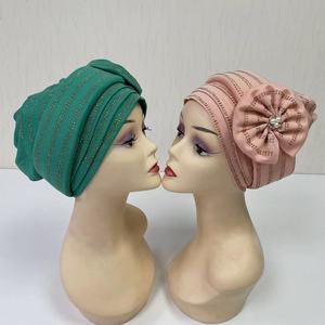 MH-1209 nouveauté élastique fleur mode pierre perles Bonnet multicouche casquette africaine pour femmes bandeau pour le sport - Product Image 6