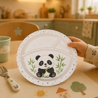 Assiette à dîner en plastique écologique sans BPA de haute qualité à 3 compartiments, motif de dessin animé, vente en gros, qualité alimentaire, pour enfants