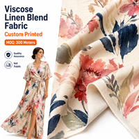 Tissu en rayonne et lin, mélange lin-viscose, léger, doux, fluide, imprimé, tissé, pour robes longues, vêtements de villégiature, vente en gros