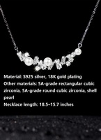 Collar Personalizado Chapado en Oro de 18K S925 para Mujer, Circonita Cúbica Rectangular de Grado 5A, Circonita Cúbica Redonda de Grado 5A, Perla de Concha