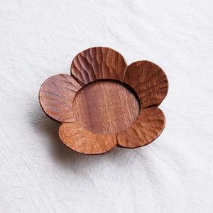 Japanese Style Handmade Wooden <b>Tea</b> <b>Tray</b> Solid Black Walnut Wood Hand Carved Flower Shape Serving Dish For <b>Tea</b> Ceremony - Product Image 3
