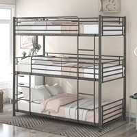 Lit superposé en métal réglable, lit triple surélevé avec fonction pliable et de rangement pour adultes à la maison, à l'école, à l'hôtel, taille double