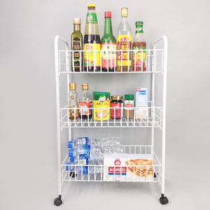 Chariot de cuisine ménagère en métal blanc, panier à roulettes, organisateur, chariot de cuisine - Product Image 3