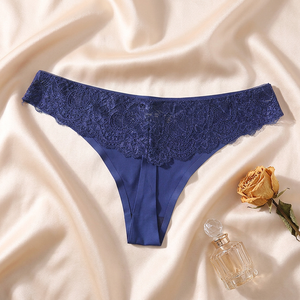 Women Eyelash Lace <b>Thong</b> Panties Solid Low Waist Plus Size Sexy Underwear Breathable Ice Silk <b>Seamless</b> T-back Underpants OEM ODM - Product Image 4