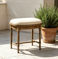 Tabouret rembourré en bois vintage avec coussin en tissu beige, repose-pieds rembourré, pieds tournés pour chambre, entrée, salon, mobilier de maison