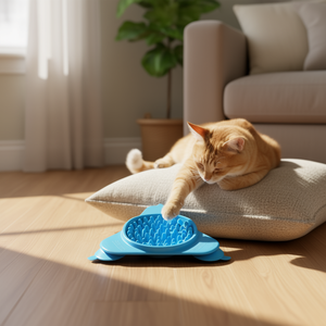 Tapis de léchage pour animaux de compagnie en silicone avec ventouse, gamelle ronde bleue pour chat à alimentation lente - Product Image 2