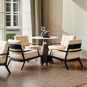 Conjunto de Mesa de Negociación y Silla de Ocio con Armazón Metálico Moderno de Lujo Ligero Italiano, Tapizado en Cuero, para Sala de Estar u Hotel - Product Image 3