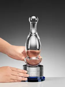 Aangepaste Nieuwe Kroon Awards Glas Kristal Bowling Trofeeën Gepersonaliseerde Gouden Vergulde Bowling Trofee Met Aangepaste Gegraveerde Basis