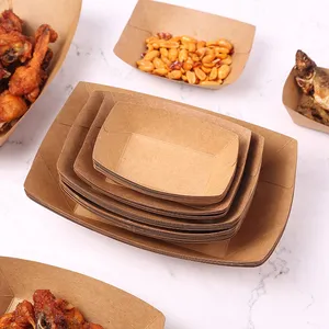 Disposable Food Grade Rectangular Boat Fast Food Takeaway Custom Kraft Paper Food Trays