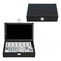 Ensemble de dominos 28 carreaux avec étui en cuir noir jeu de dominos pour jeux de société classiques
