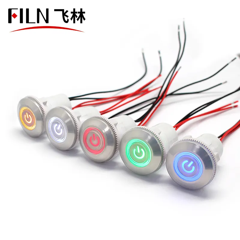 FILN big ampere with wire leading 22mm plastic push button switch with power symbol waterproof cover BBQ equipment switch