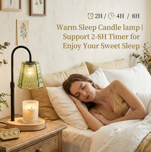 Lampada Scaldacandele Senza Fiamma Multicolore all'Ingrosso, Paralume in Vetro Sfaccettato Color Oro Champagne, Braccio Curvo Regolabile in Metallo con Base in Legno - Product Image 4