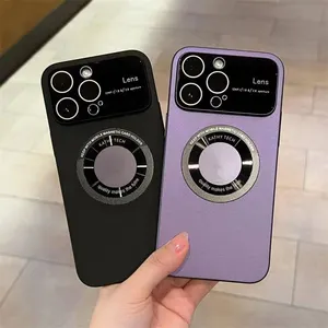 Casing magnetik ponsel iPhone 15 14 13 12, casing ponsel pintar seri pengisian daya nirkabel dengan lensa