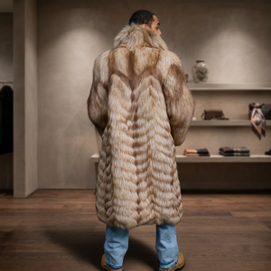 Parka pour homme de haute qualité, luxueuse, longue, en fourrure de renard naturelle, avec manches en fourrure, extra longue, imperméable, longueur au sol - Product Image 3