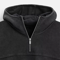 Sweat-shirt à capuche pour homme en coton 100% surdimensionné, noir, vintage, délavé à l'acide, poids lourd, fermeture éclair quart de tour, coupe ample
