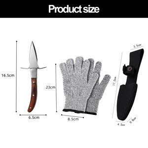 Outil d'ouverture de fruits de mer en acier inoxydable, gants résistants aux coupures, manche en bois, ensemble de couteaux à huîtres et à coquillages avec housse de protection - Product Image 2