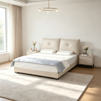 Modernes Günstiges Leder-Holz-Polsterbett in King/Queen-Größe mit Optionalem Stauraum, Eisenmontierter Bettrahmen, Schlafzimmer-Bettmöbel