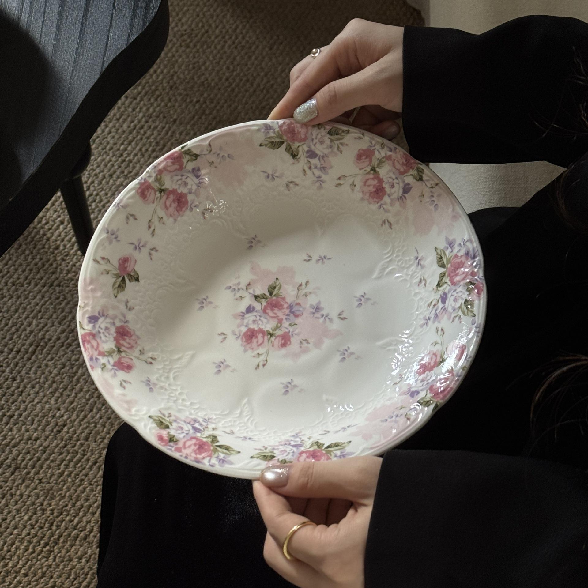 Pink rose soup plate
