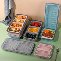 Opvouwbare luchtdichte siliconen lunchbox met compartimenten, klikdeksel, lekbestendig, geschikt voor vriezer en magnetron, ruimtebesparend, bento