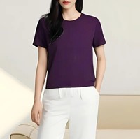 Support OEM/ODM, Vente directe usine, Nouveauté été, T-shirt basique extensible à col rond et manches courtes en viscose pour femme