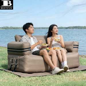 Canapé gonflable double avec pompe électrique intégrée, portable, 2-3 places, avec sac de rangement pour le camping en plein air - Product Image 1