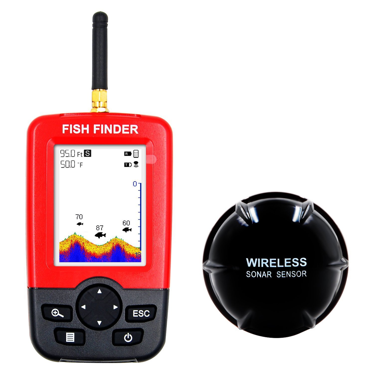 Draagbare Draadloze Fishfinder Transducer Sonar Sensor 100M Water Diepte Finder Lcd-scherm Echolood Fishfinder