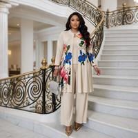 Vêtements pour femmes africaines grande taille, ensemble 2 pièces à imprimé floral, tunique longue et pantalon large, robe abaya islamique modeste