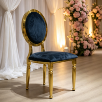 Chaise de salle à manger de luxe en velours et acier inoxydable doré, chaise de banquet à dossier ovale de style français pour hôtel, restaurant, mariage, événements