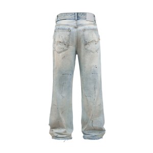 Fabricant de pantalons personnalisé délavé imprimé bleu surdimensionné cloche bas <span class=keywords><strong>Bootcut</strong></span> en détresse Vintage Denim pantalon évasé Jeans hommes - Product Image 4
