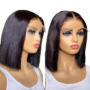 Peluca de cabello humano transparente de 8-16 pulgadas para mujeres negras, <span class=keywords><strong>pelo</strong></span> <span class=keywords><strong>corto</strong></span> Bob, cierre 4x4, barato - Product Image 1
