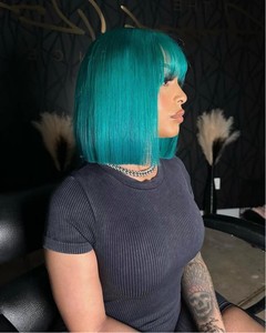 Brésilien court bob bleu clair cheveux humains 13x4 transparent dentelle avant perruques avec frange 200% densité aliexpress achats en ligne - Product Image 4