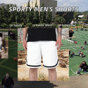 Shorts de basketball pour hommes, taille mi-haute avec cordon de serrage, en polyester tricoté, couleur unie, pour le sport et l'entraînement décontracté - Product Image 2