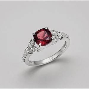 Emrusa Jewellers Women's <b>Garnet</b> 925 Sterling <b>Silver</b> <b>Ring</b>-Cushion-Cut Stone with Pave CZ Split Shank for Wedding - Product Image 1