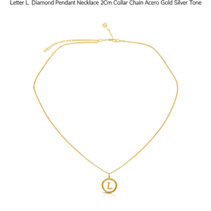Collar con Colgante de Diamante en Forma de Letra L, Cadena de 2 cm, Acero en Tono Dorado y Plateado - Product Image 3