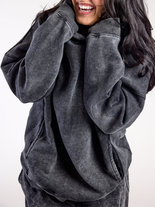 Sweat-shirt surdimensionné personnalisé vintage délavé à l'acide en coton épais et polaire, effet délavé, pull-over streetwear <span class=keywords><strong>pour</strong></span> femme, OEM - Product Image 1