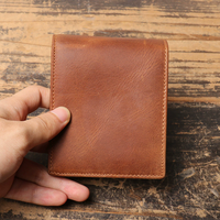 Dompet Pendek Kulit Asli Crazy Horse Vintage Eropa Amerika untuk Pria, Banyak Slot Kartu, Tempat Kartu, Dompet Koin