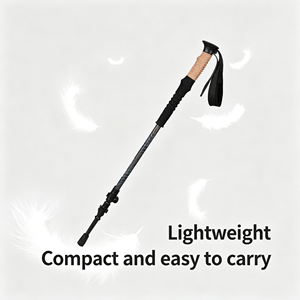 Bastón de Trekking Plegable de Fibra de Carbono, 3 Secciones Ajustables, Mango de Corcho Ligero, Bloqueo Rápido, Punta de Goma - Product Image 3