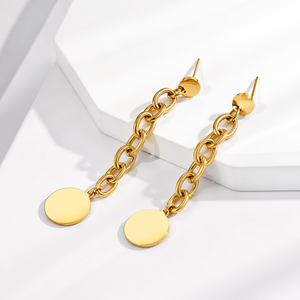 ต่างหูแบบห่วงโซ่สแตนเลสชุบทอง 14K ยาว 50 มม. - Product Image 1