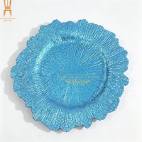 Assiette de présentation décorative en plastique plaqué or avec bordure corail, de luxe, pour mariage, événement, hôtel, décoration de table