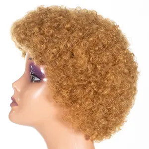LAN DAISY-Perruque de cheveux naturels afro-b bouclés, coupe courte, double noyade, en stock