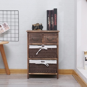Meuble de salon en gros à prix abordable, design simple, en bois massif de Paulownia, avec tiroirs en rotin tressé, étagère de chevet - Product Image 4