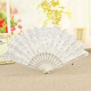 Trendiger Faltbarer Stoff-Handfächer mit PS-Heißprägung und Kunststoffgestell, Eleganter Spitzen-Handfächer als Hochzeitsgeschenk - Product Image 2