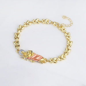 สร้อยข้อมือพระแม่มารีสำหรับผู้หญิงสวยย้อนยุคศาสนา14K สร้อยข้อมือกำไลข้อมือใบทำด้วยมือชุบทองของขวัญเครื่องประดับความเชื่อ - Product Image 6