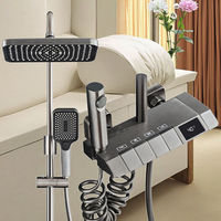 Ensemble de douche gris pistolet avec robinet à pression douce effet pluie, à affichage numérique intelligent, à touches de piano et à valve céramique massante