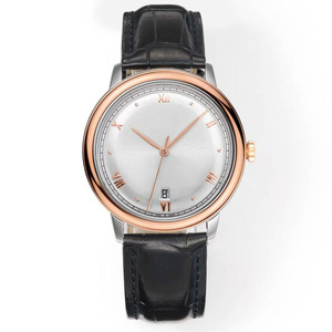 Montre pour homme luxueuse, élégante, de qualité supérieure, cadran bleu, bracelet en cuir de 20 mm, trois aiguilles, saphir, bracelet rond - Product Image 2