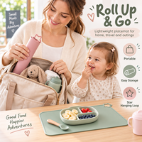 Tapis de table pour bébé en silicone de qualité alimentaire personnalisé, antidérapant, imperméable, enroulable, avec boucle de suspension en forme d'étoile