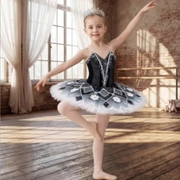 Gaun Tutu Balet Swan Lake Hitam Putih Profesional untuk Anak Perempuan, Tutu Pancake untuk Pertunjukan Panggung & Kompetisi